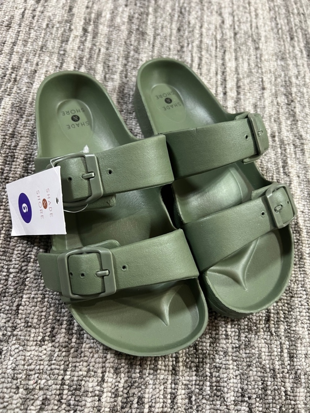 Shade & Shore Olive Green Double-Strap Buckle Slides - Picture 2 of 7